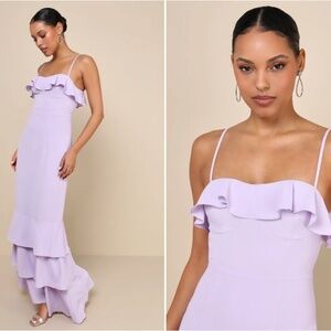 LULUS Prom Wedding Bridesmaid Tiered Ruffles Flirty Sexy Bohemian Maxi Dress
